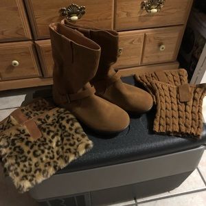 Warm Casual Camel suede look and feel with two overlays mid calf boots.🥶